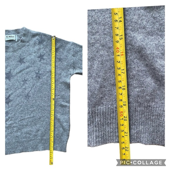 27 Miles Malibu Heathered Gray Sparkle Glitter Star 100% Cashmere Sweater XS/S - Picture 7 of 8